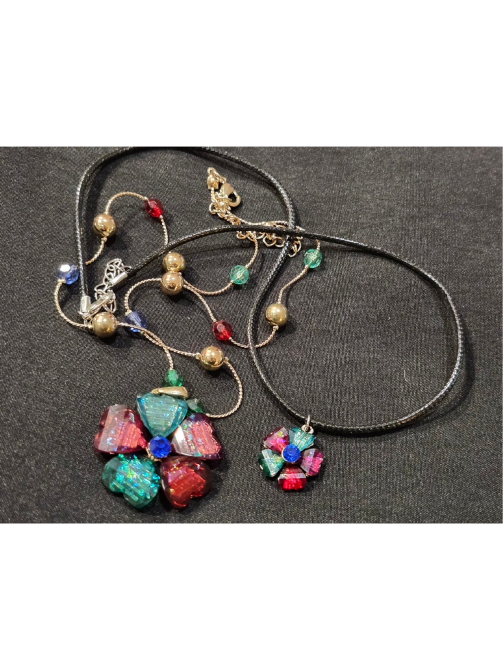 2 Rhinestone Flower Pendant Necklaces